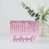 Rose Gold Glitzer Tropfen werden Sie meine Bridesm Einladungspostkarte (Stehend Vorderseite)