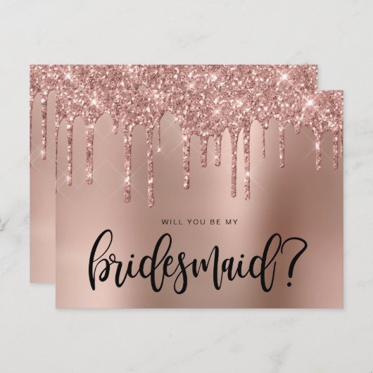 Rose Gold Glitzer Tropfen werden Sie meine Bridesm Einladungspostkarte (Vorne/Hinten)