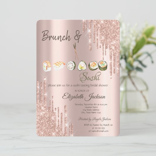 Rose Gold Glitzer Tropfens Sushi Brautparty Einladung