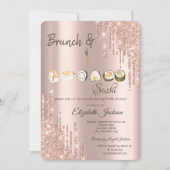 Rose Gold Glitzer Tropfens Sushi Brautparty Einladung (Vorderseite)