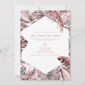 Rose Gold Glitzer Tropical Palm Blätter Hochzeit Einladung (Vorderseite)