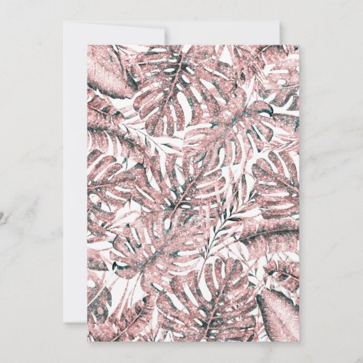 Rose Gold Glitzer Tropical Palm Blätter Hochzeit Einladung (Rückseite)