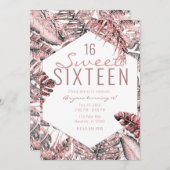 Rose Gold Glitzer Tropical Palm Blätter Sweet 16 I Einladung (Vorne/Hinten)