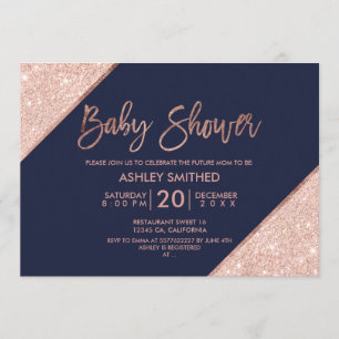 Rose Gold Glitzer Typografie blaue Babydusche Einladung