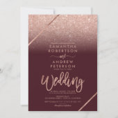 Rose Gold Glitzer Typografie Bordeaux Hochzeit Einladung (Vorderseite)