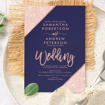 Rose Gold Glitzer Typografie Marine blaue Hochzeit