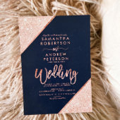Rose Gold Glitzer Typografie Marine blaue Hochzeit Einladung