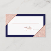 Rose Gold Glitzer Typografie Marine blaue Hochzeit Platzkarte (Vorderseite)