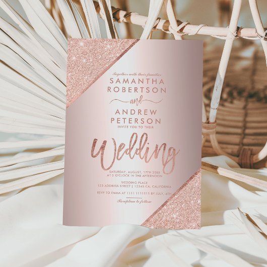 Rose Gold Glitzer Typografie Metallfolie Hochzeit Einladung