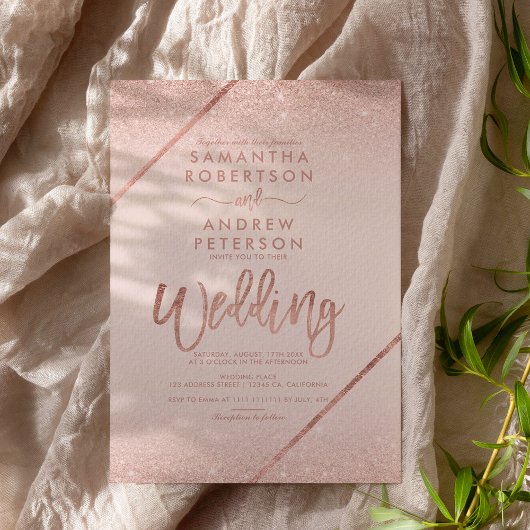 Rose Gold Glitzer Typografie rot Rosa Hochzeit Einladung