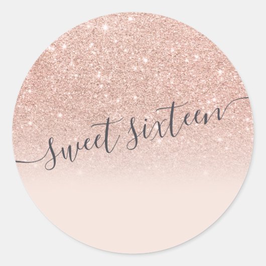 Rose Gold Glitzer Typografie rot Rosa Sweet 16 Runder Aufkleber (Vorderseite)
