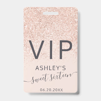 Rose Gold Glitzer Typografie rot Sweet 16 VIP Ausweis