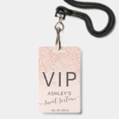 Rose Gold Glitzer Typografie rot Sweet 16 VIP Ausweis (Vorderseite mit Lanyard)