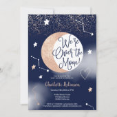Rose Gold Glitzer über der Mond Babydusche Einladung (Vorderseite)