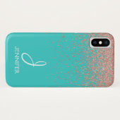 Rose Gold Glitzer und Aquamarin Monogramm Case-Mate iPhone Hülle (Rückseite (Horizontal))