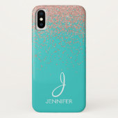 Rose Gold Glitzer und Aquamarin Monogramm Case-Mate iPhone Hülle (Rückseite)