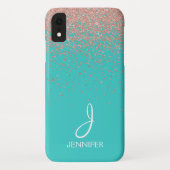 Rose Gold Glitzer und Aquamarin Monogramm Case-Mate iPhone Hülle (Rückseite)