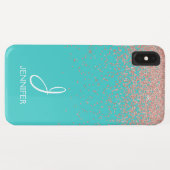 Rose Gold Glitzer und Aquamarin Monogramm Case-Mate iPhone Hülle (Rückseite (Horizontal))