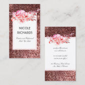 Rose Gold Glitzer und Aquarell Blume Vintag Visitenkarte (Vorne/Hinten)