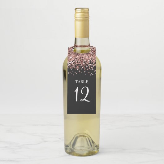 Rose Gold Glitzer und Black Glam Tischnummer Flaschenanhänger (Auf Flasche)