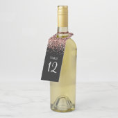 Rose Gold Glitzer und Black Glam Tischnummer Flaschenanhänger (Angewinkelt)