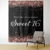 Rose Gold Glitzer und Black Sweet 16 Willkommen Wandteppich (Beispiel)