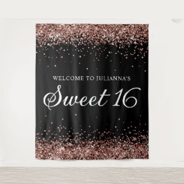 Rose Gold Glitzer und Black Sweet 16 Willkommen Wandteppich