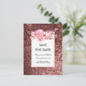 Rose Gold Glitzer und Blush Blume Save the Date Ankündigungspostkarte (Stehend Vorderseite)