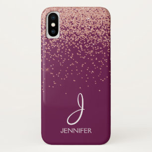 Rose Gold Glitzer und Burgund Mit Monogramm Case-Mate iPhone Hülle
