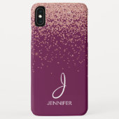 Rose Gold Glitzer und Burgund Mit Monogramm Case-Mate iPhone Hülle (Rückseite)
