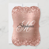 Rose Gold Glitzer und Fohlen Extravagant Mit Monog Einladung (Rückseite)
