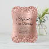 Rose Gold Glitzer und Fohlen Extravagant Mit Monog Einladung (Stehend Vorderseite)