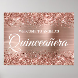 Rose Gold Glitzer und Fohlen Quinceanera Willkomme Poster