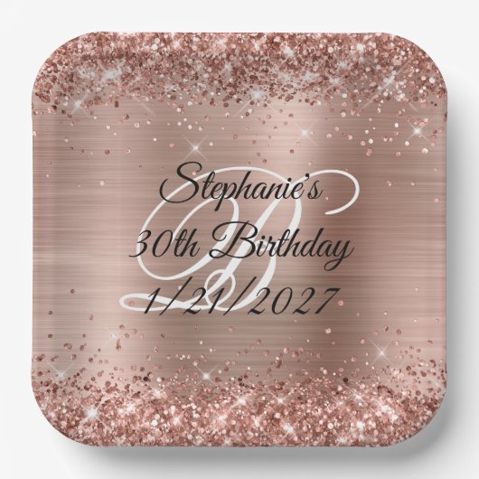Rose Gold Glitzer und Foil 30. Geburtstag Pappteller (Vorderseite)