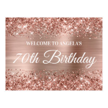 Rose Gold Glitzer und Foil 70. Geburtstag Willkomm