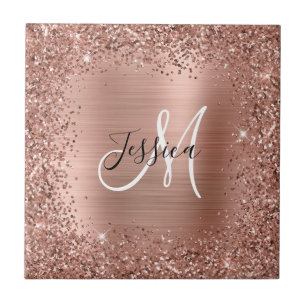 Rose Gold Glitzer und Foil Girly Glam Monogram Fliese