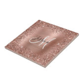 Rose Gold Glitzer und Foil Girly Glam Monogram Fliese (Seite)