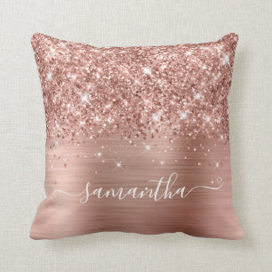 Rose Gold Glitzer und Foil Girly Signature Kissen