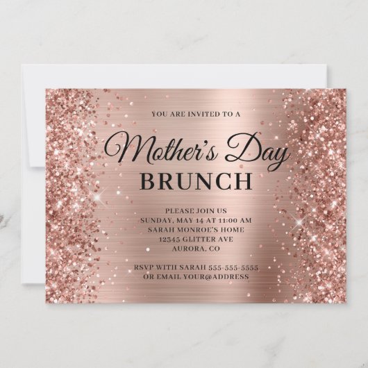 Rose Gold Glitzer und Foil Muttertag Brunch Einladung (Vorderseite)