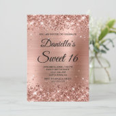 Rose Gold Glitzer und Foil Sweet 16 Einladung (Stehend Vorderseite)