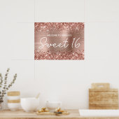 Rose Gold Glitzer und Foil Sweet 16 Willkommen Poster (Küche)