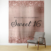 Rose Gold Glitzer und Foil Sweet 16 Willkommen Wandteppich (Beispiel)
