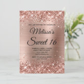 Rose Gold Glitzer und Folie Sweet 16 Extravagant M Einladung (Stehend Vorderseite)