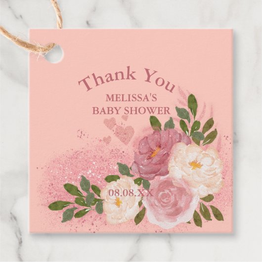 Rose Gold Glitzer und Glam Custom Geschenkanhänger (Vorderseite)