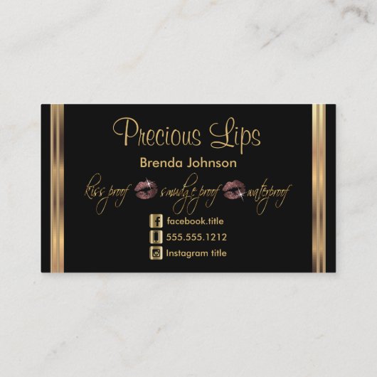 Rose Gold Glitzer und Gold Lips Business Card Visitenkarte (Rückseite)