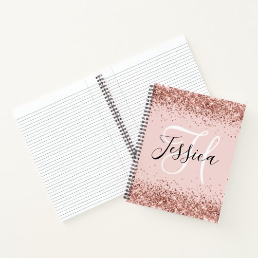Rose Gold Glitzer und Mit Monogramm Blüten Notizblock (Innenseite)