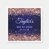 Rose Gold Glitzer und Navy Blue Mis XV Anos Serviette (Vorderseite)
