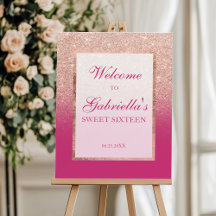Rose Gold Glitzer und Pink Ombre Sweet 16 Willkomm