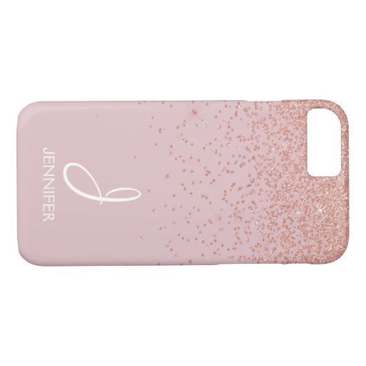Rose Gold Glitzer und Rosa Mit Monogramm Case-Mate iPhone Hülle (Rückseite (Horizontal))