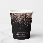Rose Gold Glitzer und Schwarz Monogram Paper Cups Pappbecher (Vorderseite)